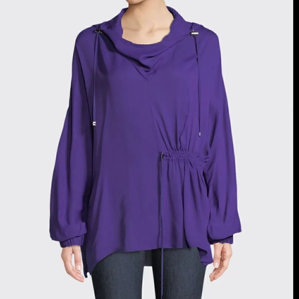 Tibi Viscose Drawstring Hoodie Pullover Purple M